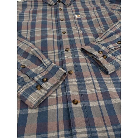 Carhartt Mens XL Relaxed Fit Gray Plaid Long Sleeve Button Down Work Shirt - Picture 9 of 14